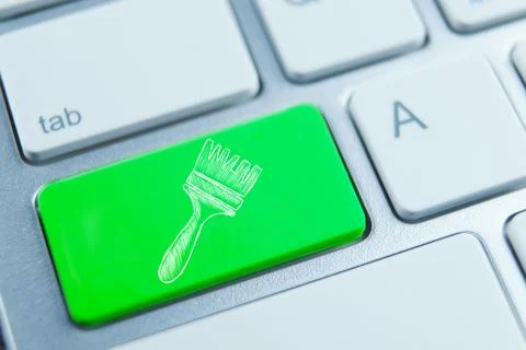 Painted paint brush on keyboard button Stock Illustration
