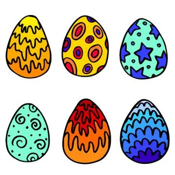 Painted Paschal eggs sticker set on white isolated backdrop stock vector illu Stock Illustration