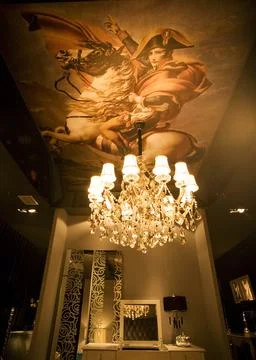 Painted with patterned ceilings and chandeliers Stock Photos