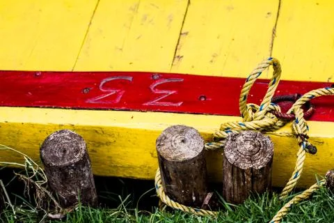 Painted planks, grass and string texture Stock Photos