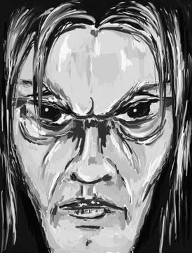 Painted portrait of man with grim view -  illustration Illustrazione stock