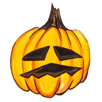 Painted pumpkin on white paper. A square picture. Isolated. Stock Illustration