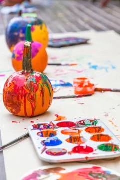 Painted pumpkins Stock Photos