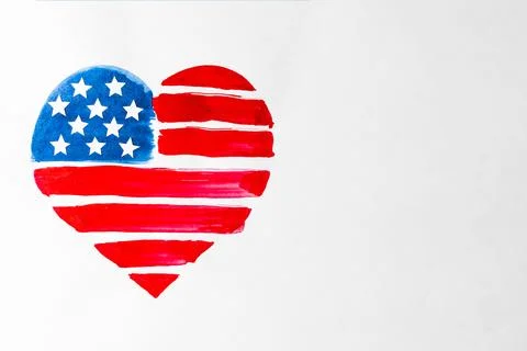 Painted red blue heart shape united states american flag white background Stock Illustration