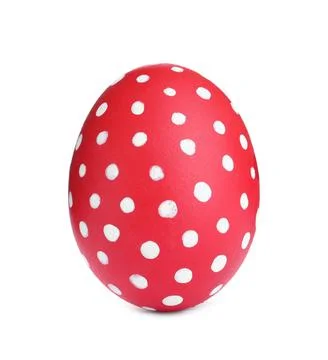 Painted red egg with dot pattern isolated on white. Happy Easter Stock Photos