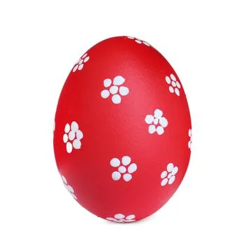 Painted red egg with flower pattern isolated on white. Happy Easter Stock Photos