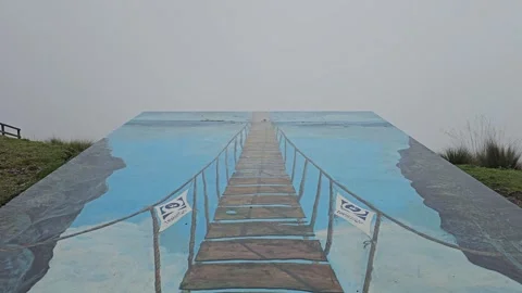 Painted Rope Bridge Mural on Viewpoint Ground, Cruz Loma, Quito, Ecuador 8K Stock Footage 331494463