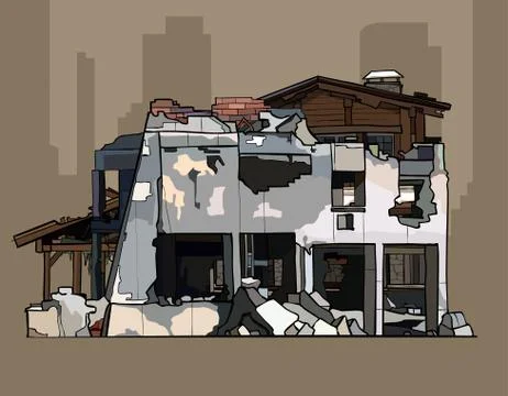Painted ruins of brick whitewashed building Ilustración de archivo