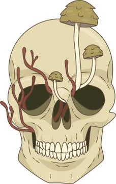 Painted skull with mushrooms Stock Illustration