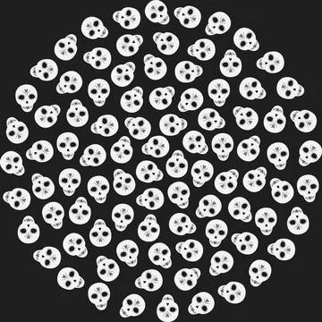 Painted Skulls round decorative background texture in grayscale. Day of the dead Stock Illustration