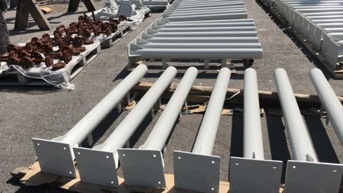 Painted structural steel items kept in direct sun for drying Stock Footage 170368290