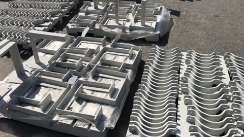 Painted structural steel items kept in direct sun for drying Stock Footage 170368313