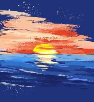 Painted Sunset on the Sea Stock Illustration