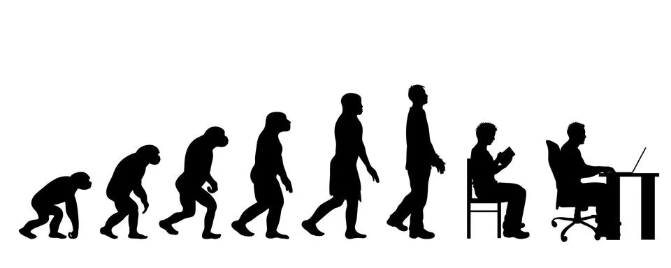 Painted theory of evolution of man. Vector silhouette of homo sapiens. Symbol Stock Illustration