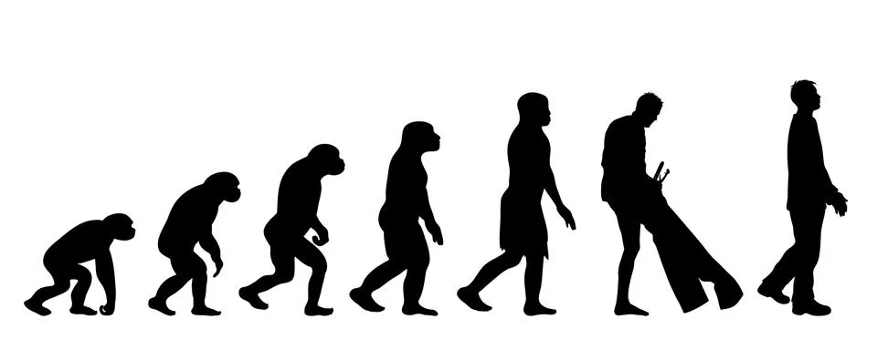 Painted theory of evolution of man. Vector silhouette of homo sapiens. Symbol Illustrazione stock