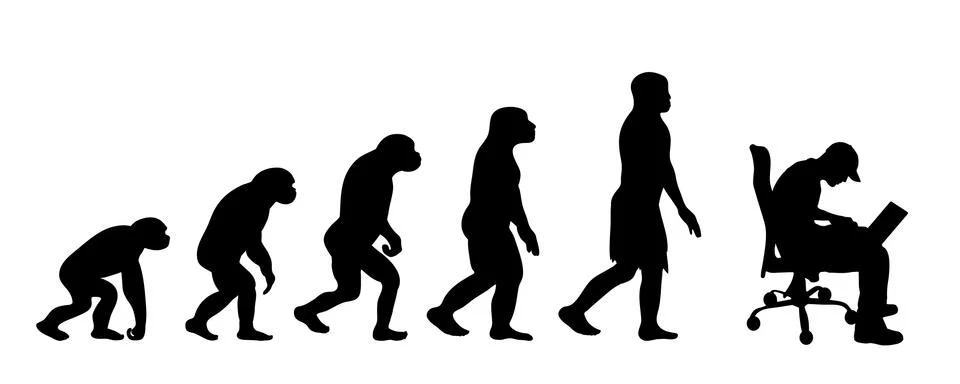 Painted theory of evolution of man. Vector silhouette of homo sapiens. Symbol Stock Illustration
