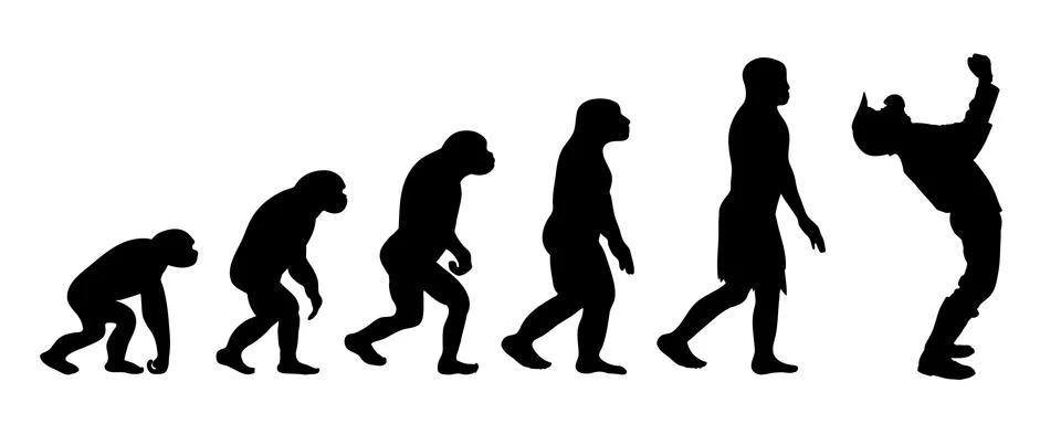 Painted theory of evolution of man. Vector silhouette of homo sapiens. Symbol Stock Illustration