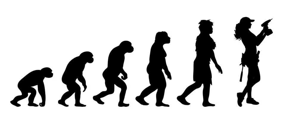 Painted theory of evolution of man. Vector silhouette of homo sapiens. Symbol Stock Illustration