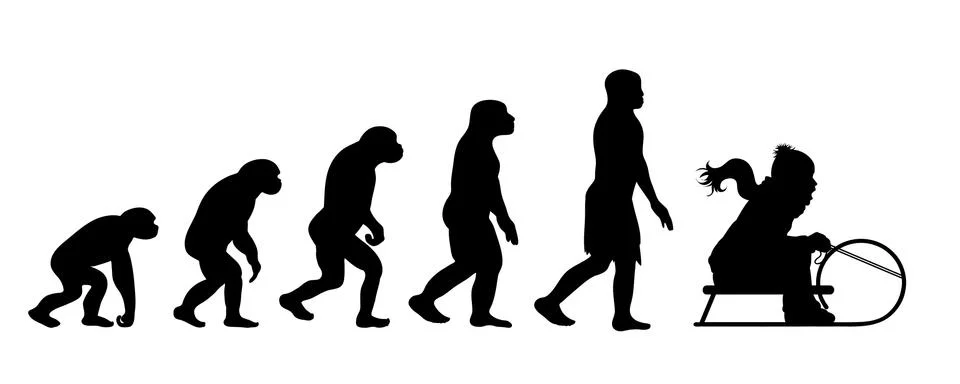 Painted theory of evolution of man. Vector silhouette of homo sapiens. Symbol Illustrazione stock