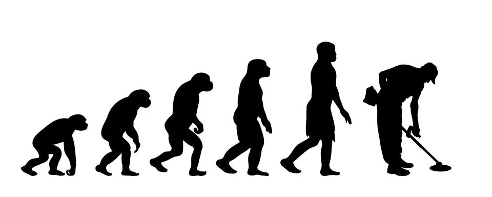 Painted theory of evolution of man. Vector silhouette of homo sapiens. Symbol 스톡 일러스트