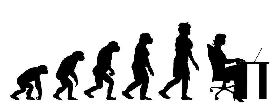 Painted theory of evolution of man. Vector silhouette of homo sapiens. Symbol Stock Illustration