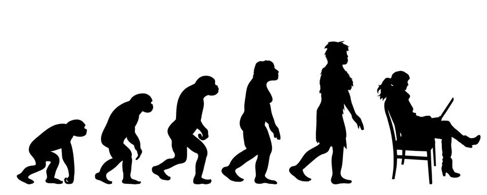 Painted theory of evolution of man. Vector silhouette of homo sapiens. Symbol Stock Illustration