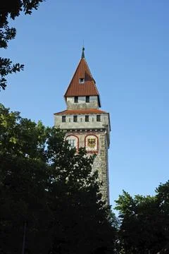 The painted tower, which dates back to the 15th century, is named after the 스톡 사진
