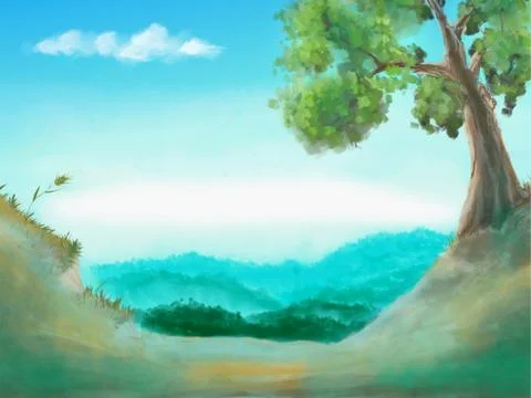 Painted Tree and ground with grass and forest Stock Illustration