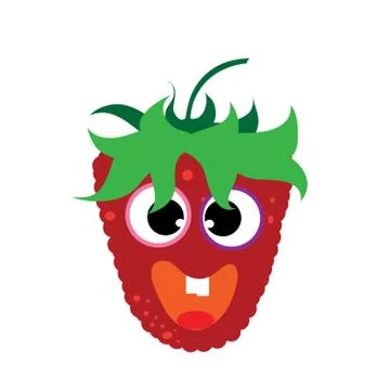 Painted vector illustration of happy raspberry with eyes and mouth on white b イラスト素材