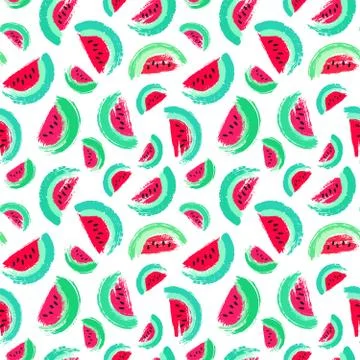 Painted Watermelon Pattern Brush Strokes Stock Illustration