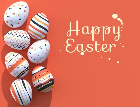 Painted white easter eggs on a red-orange background Stock Illustration