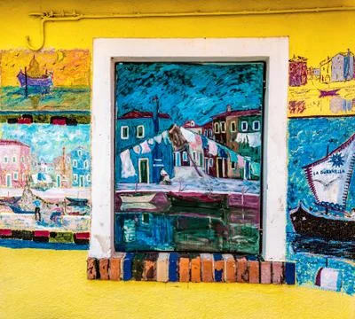 Painted window in Burano Stock Photos