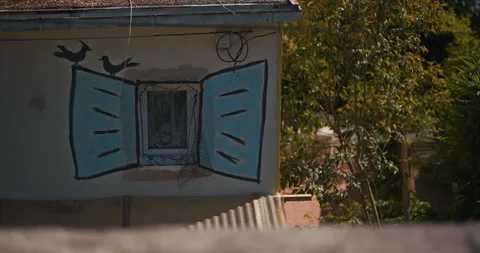 Painted Window Mural on Residential Building in Pula Video stock 335196390