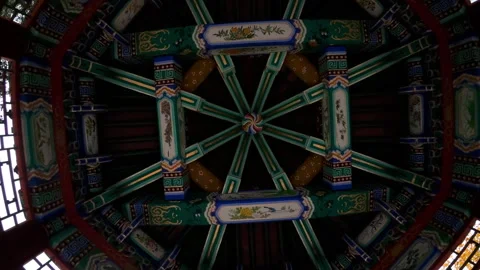 Painted wooden ceiling inside a traditional Chinese building Stock Footage 331221112