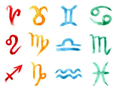 Painted zodiac icon set, vector sign isolated on white Stock Illustration