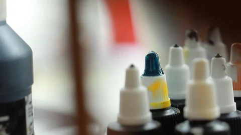 Painter In Art Studio ink and Paint Brushes Stock Footage 71965432
