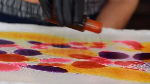 Painter In Art Studio ink and Paint Brushes Stock Footage 71965838