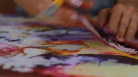Painter In Art Studio ink and Paint Brushes Stock Footage 71966129