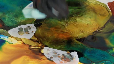 Painter In Art Studio ink and Paint Brushes Video stock 71966307