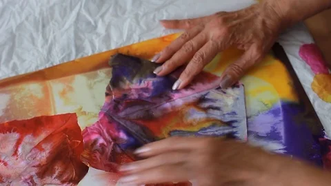 Painter In Art Studio ink and Paint Brushes Stock Footage 71966643