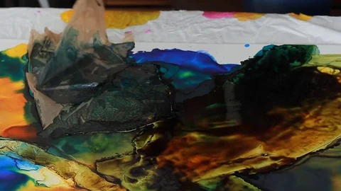 Painter In Art Studio ink and Paint Brushes Stock Footage 71966653