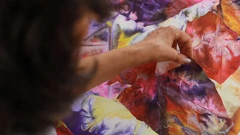 Painter In Art Studio ink and Paint Brushes Stock Footage 71966658