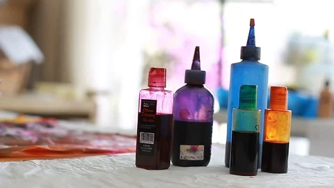 Painter In Art Studio ink and Paint Brushes Video stock 71966677