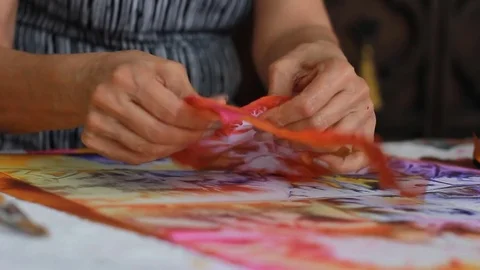 Painter In Art Studio ink and Paint Brushes Stock Footage 71966683