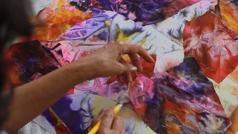 Painter In Art Studio ink and Paint Brushes Stock Footage 71966699