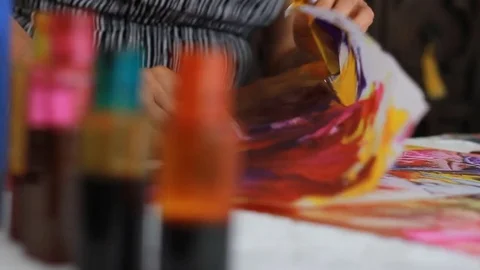 Painter In Art Studio ink and Paint Brushes Stock Footage 71966901