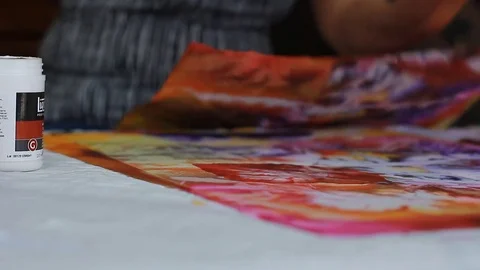 Painter In Art Studio ink and Paint Brushes Stock Footage 71966902