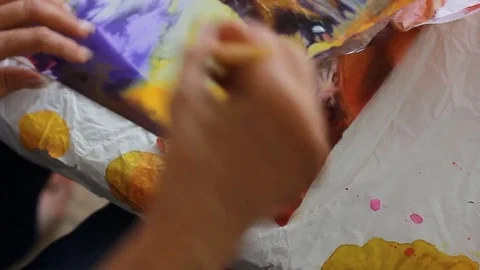 Painter In Art Studio ink and Paint Brushes Stock Footage 71966922