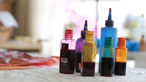 Painter In Art Studio ink and Paint Brushes Video stock 71967087
