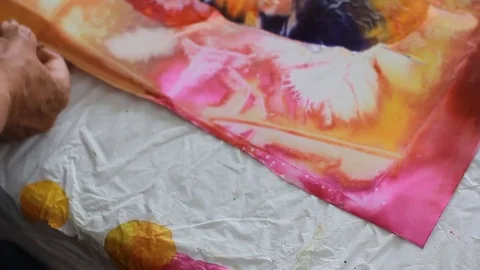 Painter In Art Studio ink and Paint Brushes Stock Footage 71967231